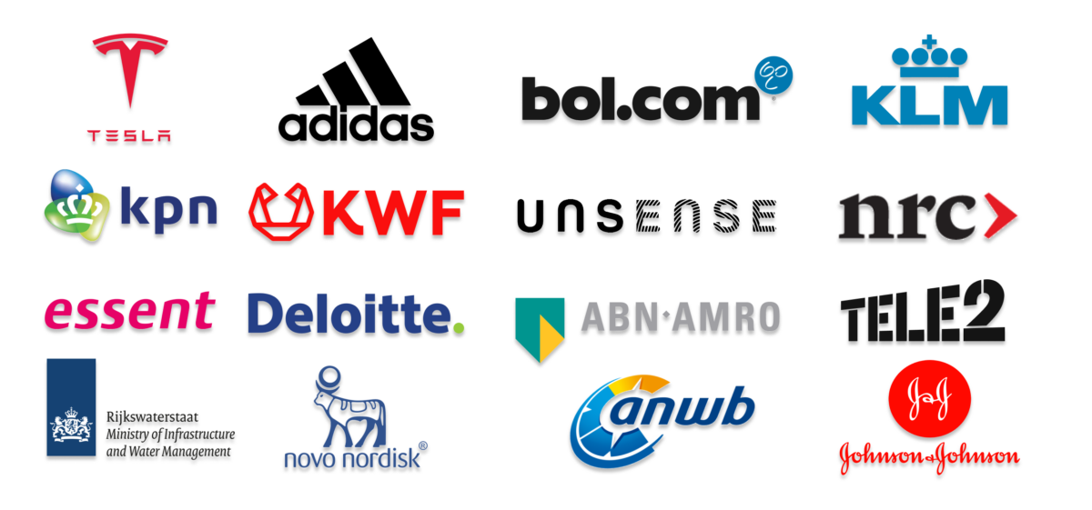 Neurofied clients: Tesla, Adidas, Bol.com, KLM, KPN, KWF, UNSense, NRC, essent, deloitte, abn amro, tele2, Novo Nordisk, ANWB, Johnson & Johnson, RWS