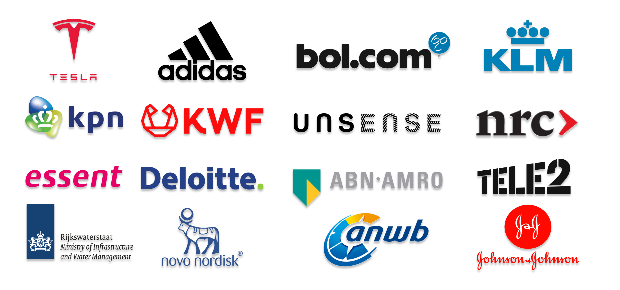 Neurofied clients: Tesla, Adidas, Bol.com, KLM, KPN, KWF, UNSense, NRC, essent, deloitte, abn amro, tele2, Novo Nordisk, ANWB, Johnson & Johnson, RWS