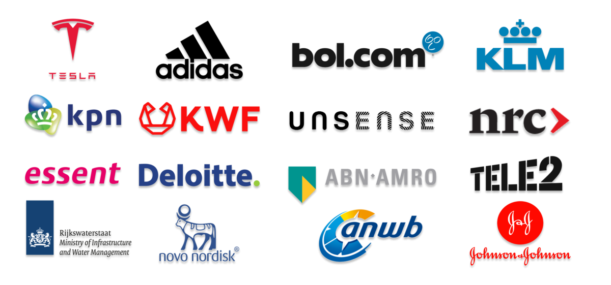 Neurofied clients: Tesla, Adidas, Bol.com, KLM, KPN, KWF, UNSense, NRC, essent, deloitte, abn amro, tele2, Novo Nordisk, ANWB, Johnson & Johnson, RWS